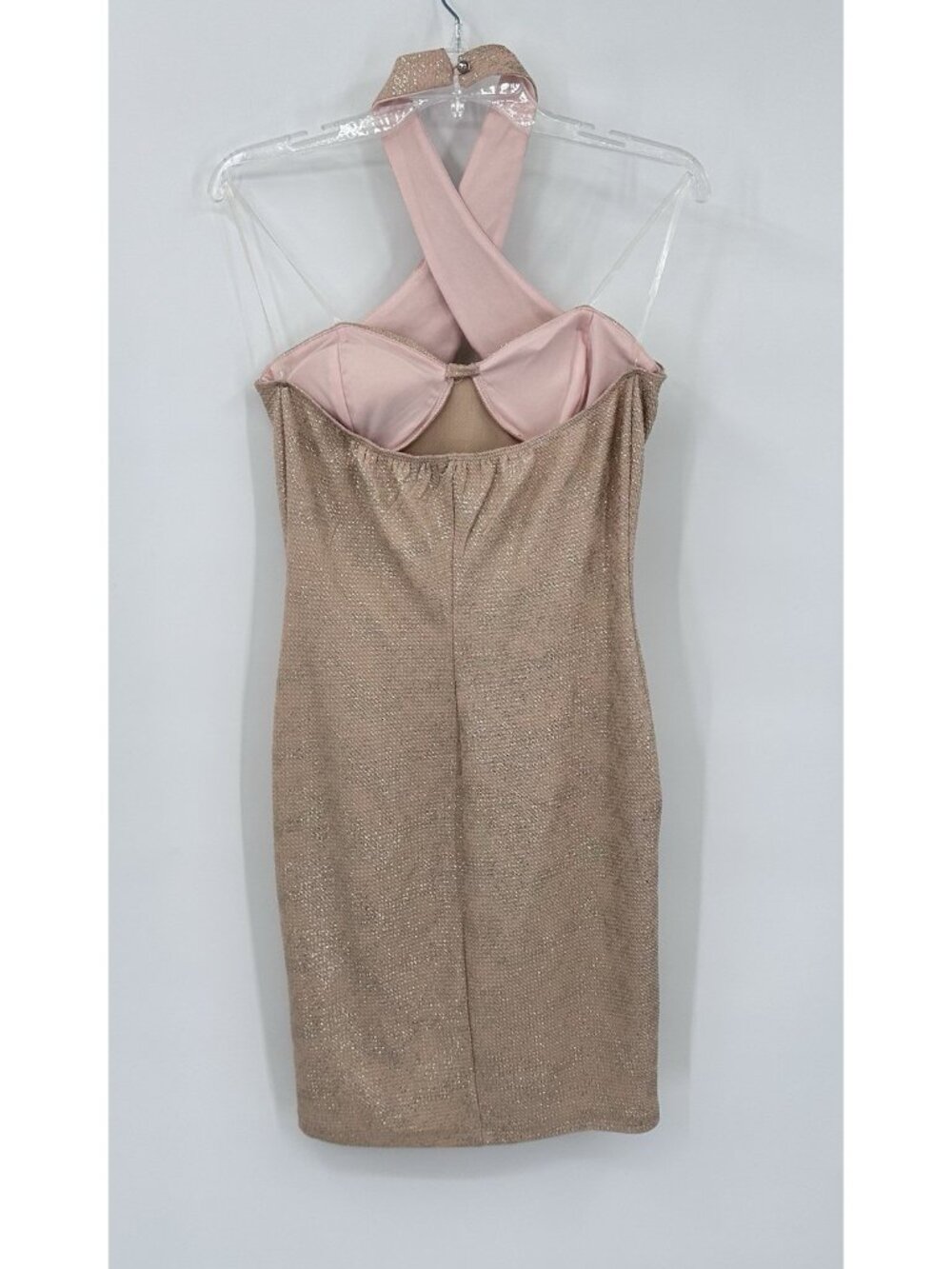 Y2K CHARLOTTE RUSSE gold metallic halter dress MEDIUM bodycon club 2000s party - Picture 7 of 11